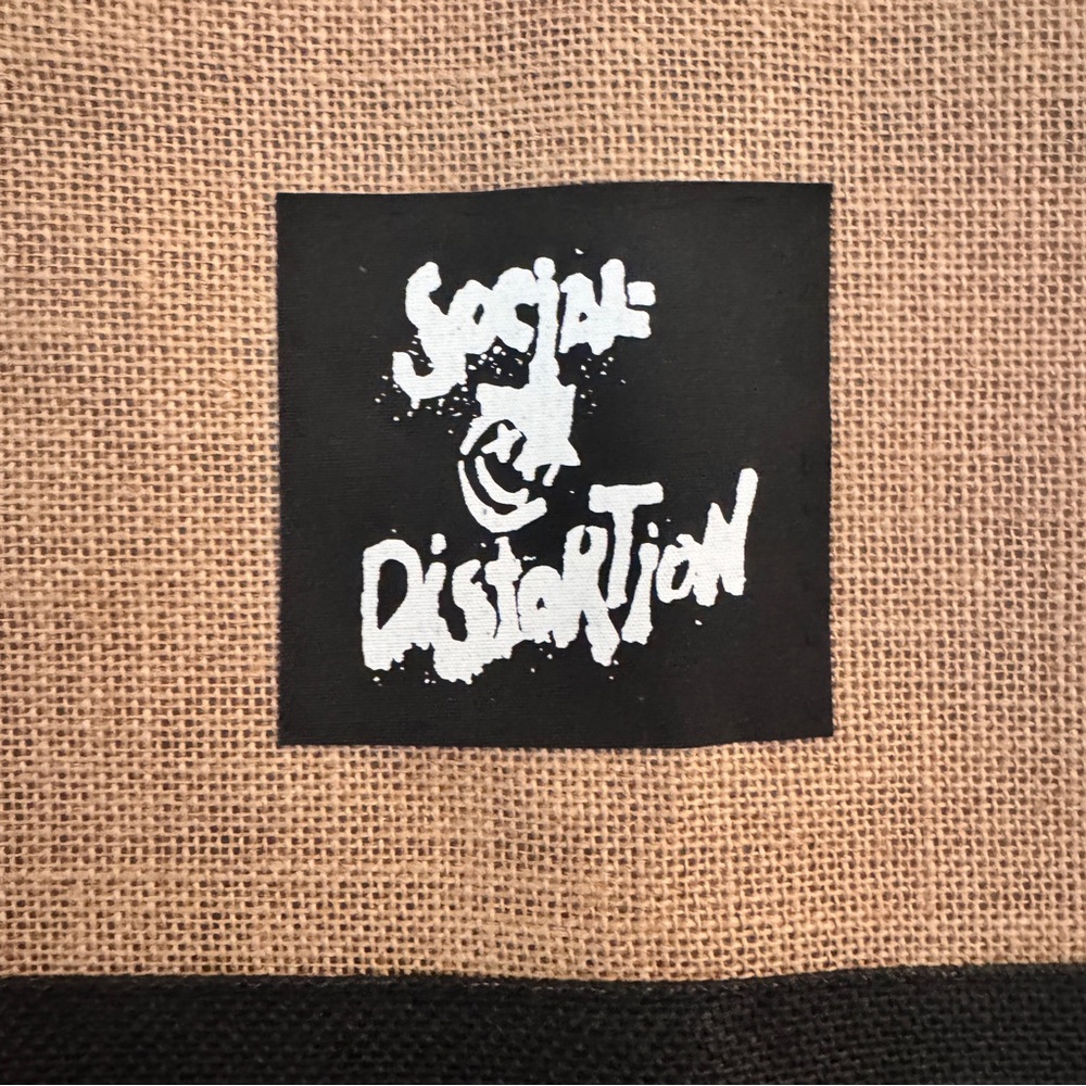 SOCIAL DISTORTION ROCKABILLY PUNK BURLAP TAN & BLACK TOTE BAG Brand New - Picture 2 of 8